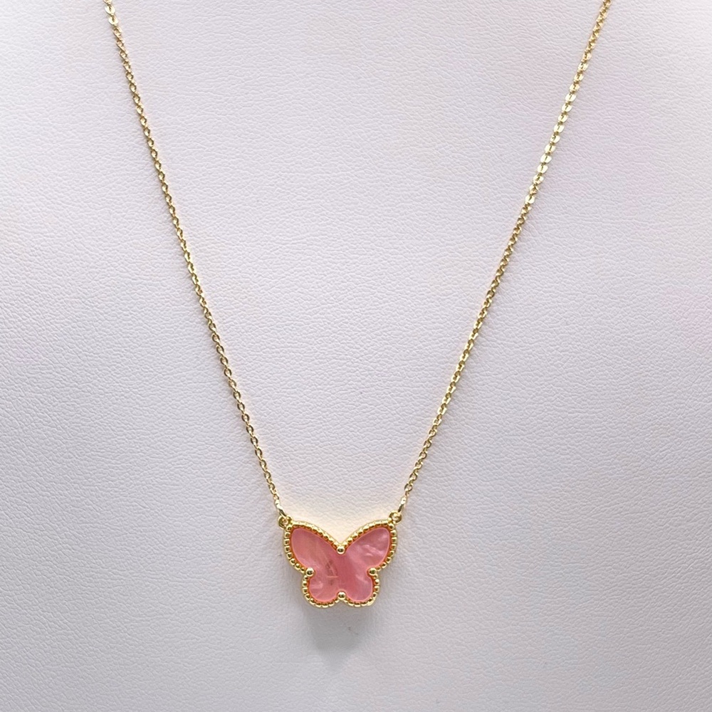 Gold Pink Butterfly Necklace